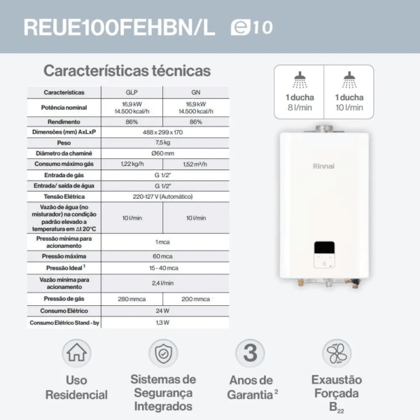 Aquecedor de água a gás Rinnai10 litros - Imagem 2